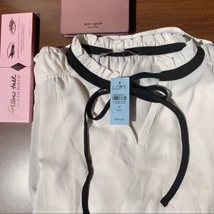 LOFT Black and Cream Frilled Collar Blouse